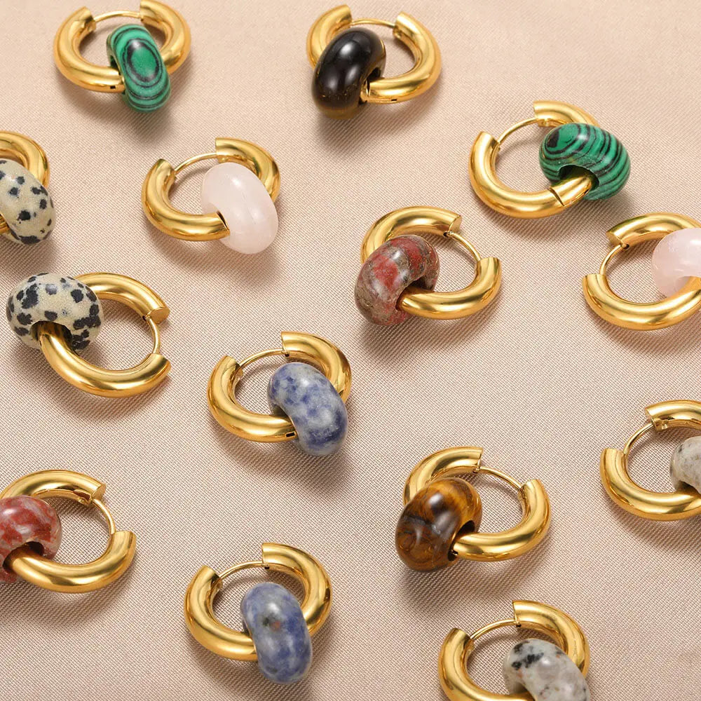 Colorful Natural Stone Hoop Earrings